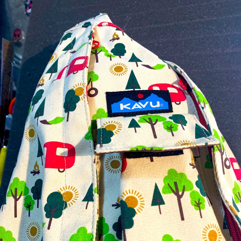 BRAND NEW KAVU Rope Bag Sling Cotton Backpack​ - Trees Camper Camping Fire Sun